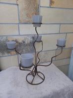 Kandelaar (retro) in smeedijzer,met glazen theelichthouders., Ophalen, Gebruikt, 50 tot 75 cm, Metaal