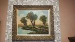 Schilderij met landschap in vergulde kader, Antiek en Kunst, Kunst | Schilderijen | Klassiek, Ophalen of Verzenden