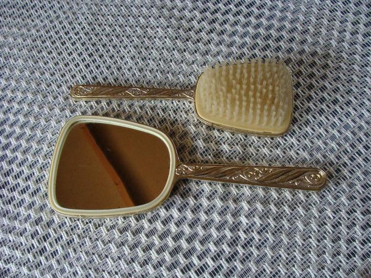 ensemble, sept de beauté, miroir et brosse vintage, 1950, Verzamelen, Overige Verzamelen, Zo goed als nieuw, Ophalen of Verzenden