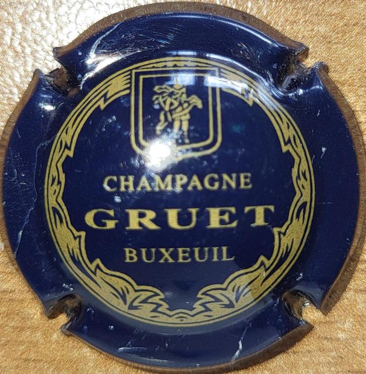 Champagnecapsule GRUET zwartblauw & mat goud nr 02, Verzamelen, Wijnen, Zo goed als nieuw, Champagne, Frankrijk, Ophalen of Verzenden