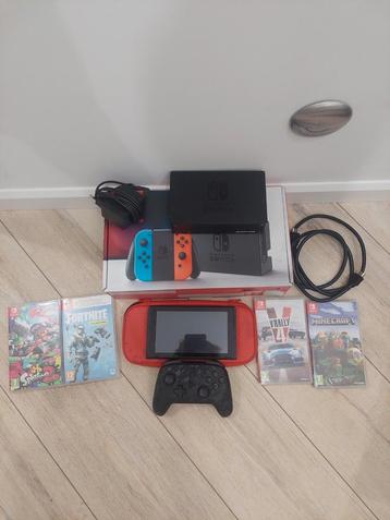 Nintendo switch-console met 4 games, een controller, de stan beschikbaar voor biedingen