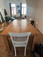 Houten tafel + 6 gratis stoelen, Antiek en Kunst, Ophalen