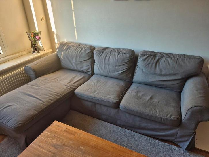 3-zitbank / sofa / zetel met chaise longue, donkergrijs, Huis en Inrichting, Zetels | Complete zithoeken, Gebruikt, Stof, Ophalen