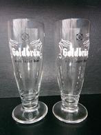 Deux anciens verres flutes GOLDBRAU MALZ LAGER BIER de la B, Comme neuf, Autres marques, Enlèvement ou Envoi, Verre ou Verres