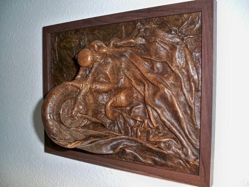 Tableau-sculpture moto en cuir, Antiek en Kunst, Kunst | Beelden en Houtsnijwerken, Ophalen