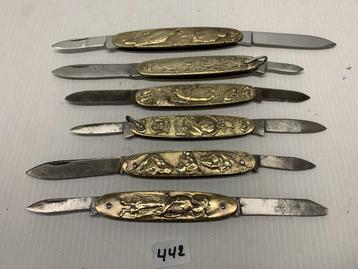set van 6 zakmessen, messing en staal (442) beschikbaar voor biedingen