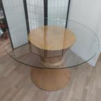 Mc Guire glas tafelblad op rotan voet, Huis en Inrichting, Ophalen, Gebruikt, Glas