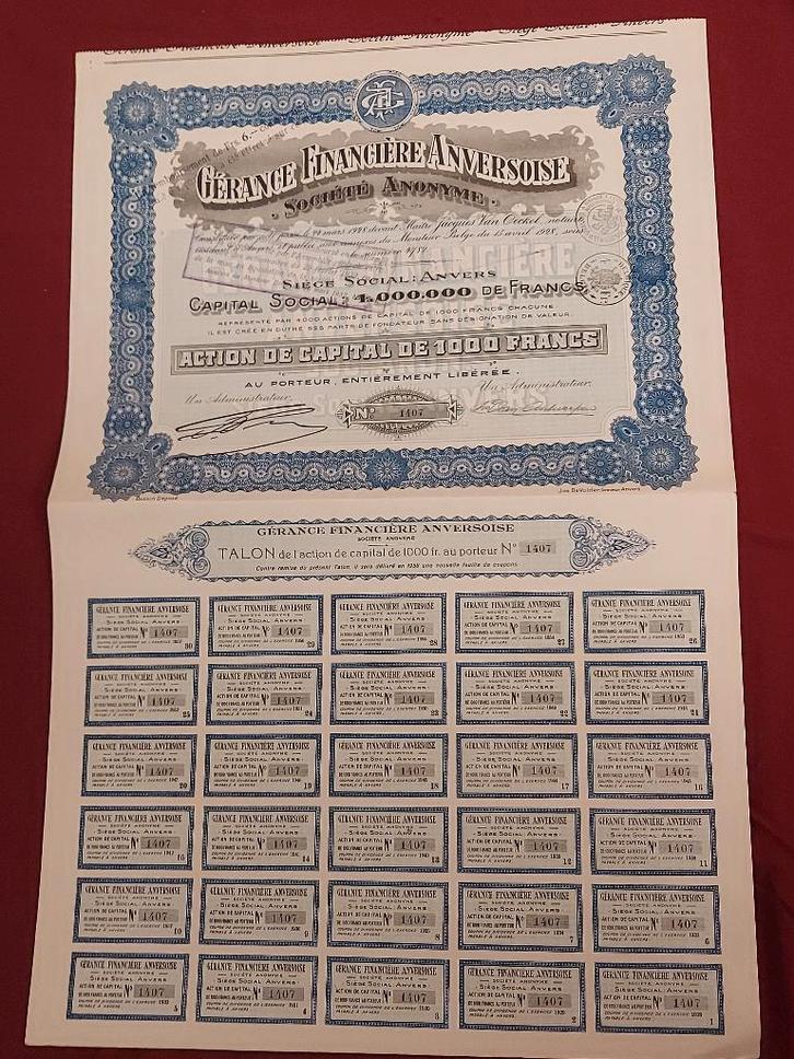 Antiquarisch aandeel – Cérange Financière Anversoise (1928), Antiek en Kunst, Curiosa en Brocante, Ophalen of Verzenden