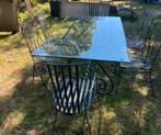 Tuintafel met stoelen van gietijzer, Tuin en Terras, Tuintafels, Ophalen, Gebruikt, Rechthoekig, Metaal