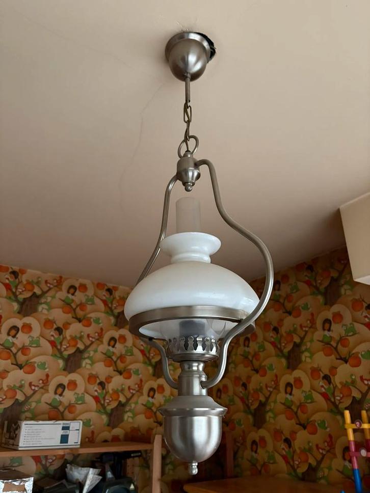 Vintage hanglamp met melkglas – landelijke / retro stijl, Maison & Meubles, Lampes | Suspensions, Utilisé, Enlèvement