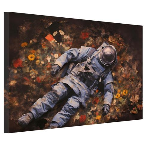 Toile champ de fleurs astronaute 70x50cm - 18mm., Maison & Meubles, Accessoires pour la Maison | Peintures, Dessins & Photos, Neuf