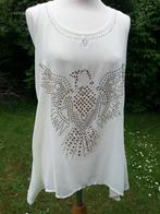 fijn wit lang topje vogel + strass goud+zilver Nieuw S-M, Wit, Nieuw, Ophalen of Verzenden, Maat 36 (S)