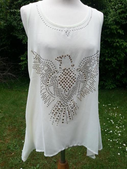 fijn wit lang topje vogel + strass goud+zilver Nieuw S-M, Kleding | Dames, Topjes, Nieuw, Maat 36 (S), Wit, Zonder mouw, Ophalen of Verzenden