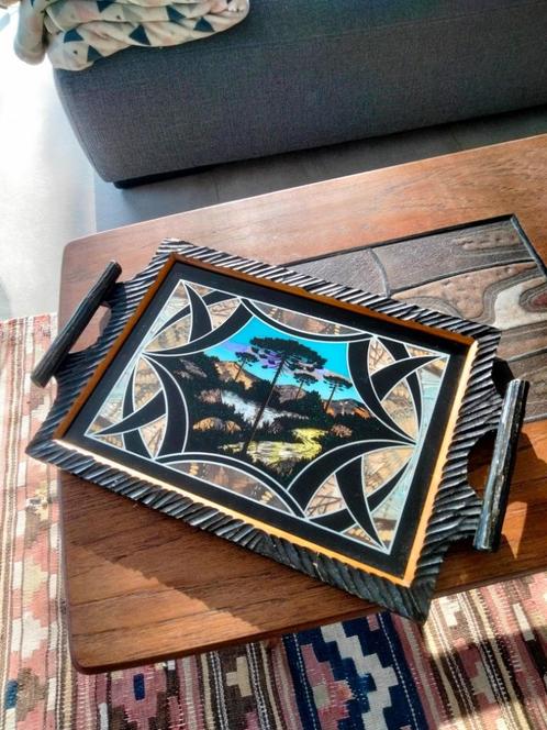 1970s vintage dienblad plateau vlinders taxidermie butterfly, Huis en Inrichting, Woonaccessoires | Dienbladen, Gebruikt, Ophalen of Verzenden