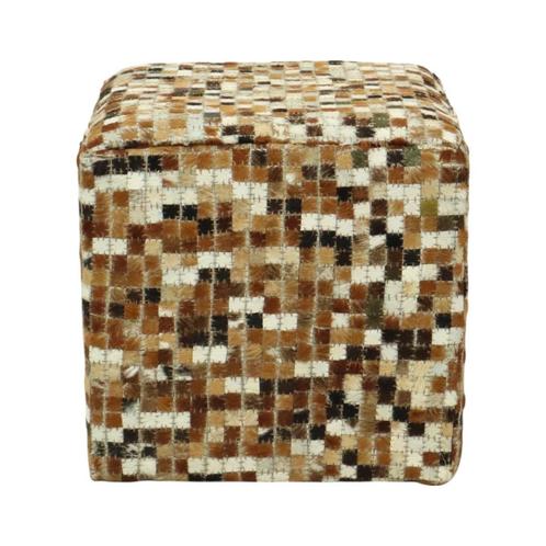 Vintage Vierkante Poef Geitenleer Patchwork Mozaïek Patroon, Huis en Inrichting, Zetels | Voetbanken en poefs, Gebruikt, Minder dan 50 cm