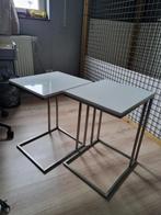 2 moderne bijzettafeltjes - wit gelakt/inox, Huis en Inrichting, Tafels | Bijzettafels, Zo goed als nieuw, Modern, Rechthoekig