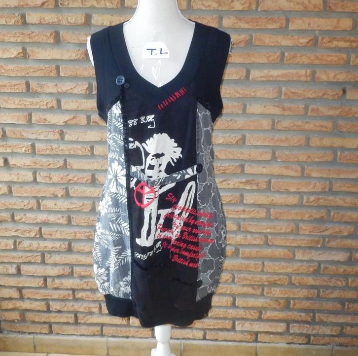 (125)- robe femme t.40 gris noir - lulu -, Kleding | Dames, Jurken, Zo goed als nieuw, Maat 38/40 (M), Zwart, Onder de knie, Ophalen of Verzenden
