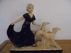 statue en plâtre d'une femme avec deux lévriers, Antiquités & Art, Enlèvement ou Envoi