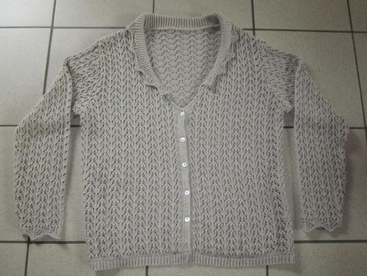Damestrui gilet in beige ajourtricot - maat 46/48, Kleding | Dames, Truien en Vesten, Gedragen, Maat 46/48 (XL) of groter, Beige