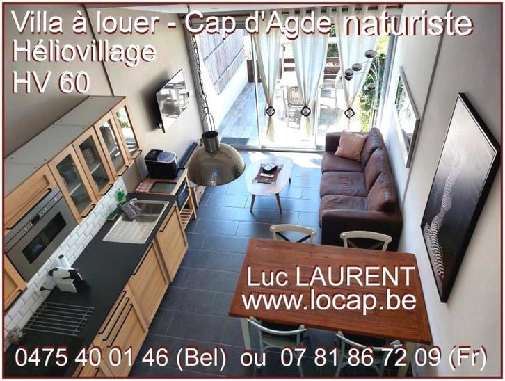 Villa haut standing à louer Cap d'Agde Naturiste (50 m2-4 p), Vakantie, Vakantiehuizen | Frankrijk, Landhuis of Villa, Dorp, Aan zee