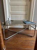 Table basse vintage avec base sculpturale chromée et verre, Enlèvement