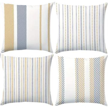 Set van 4 kussenhoezen gestreept blauw bruin 45x45cm beschikbaar voor biedingen