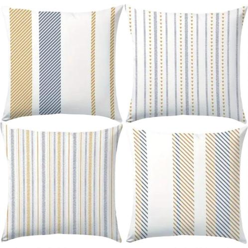 Set van 4 kussenhoezen gestreept blauw bruin 45x45cm, Huis en Inrichting, Woonaccessoires | Kussens, Nieuw, Blauw, Vierkant, Verzenden