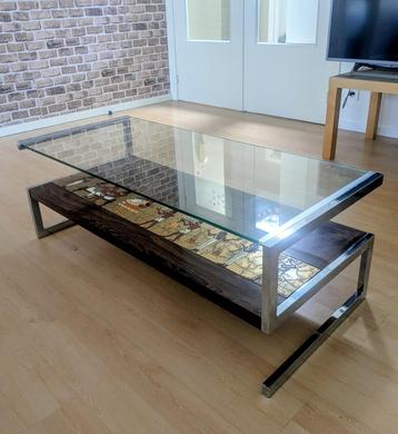 Vintage salontafel – Egyptisch tafereel onder glas – €50 beschikbaar voor biedingen