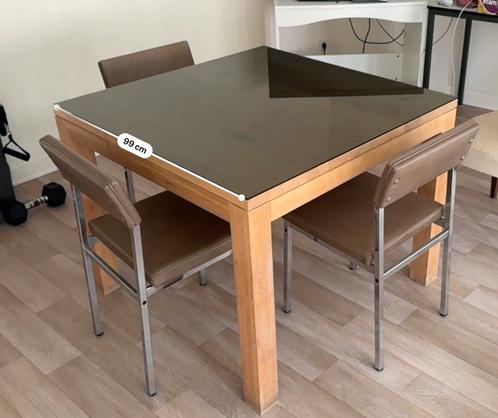 Eettafel met 3 stoelen, Huis en Inrichting, Tafels | Eettafels, Zo goed als nieuw, Glas, Ophalen