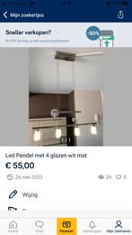 Led pendel met 4 glazen mat wit, Elektronische apparatuur, Ophalen, Zo goed als nieuw