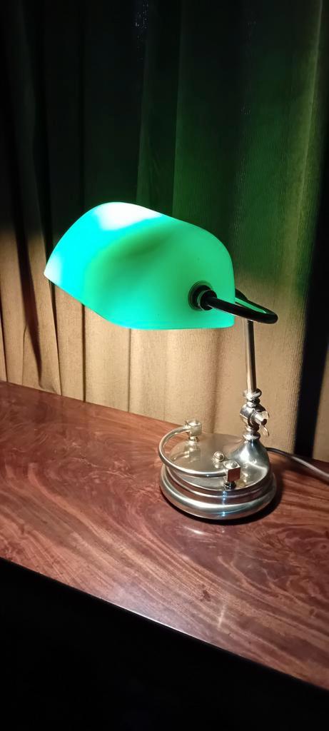Bureau Lamp in Massieve Messing, Huis en Inrichting, Lampen | Tafellampen, Zo goed als nieuw, Glas, Ophalen of Verzenden