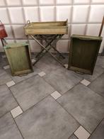 Vintage petite table d'appoint a plateaux rotin bambou, Maison & Meubles, Utilisé, Enlèvement ou Envoi