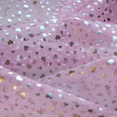 Promo! 5432) 150x100cm Organza hartje zilver glitter roze, Hobby en Vrije tijd, Stoffen en Lappen, Nieuw, Polyester, 120 cm of meer