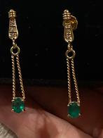 18-karaats gouden oorbellen met smaragd en diamanten, Handtassen en Accessoires, Oorbellen, Ophalen, Hangers, Zo goed als nieuw