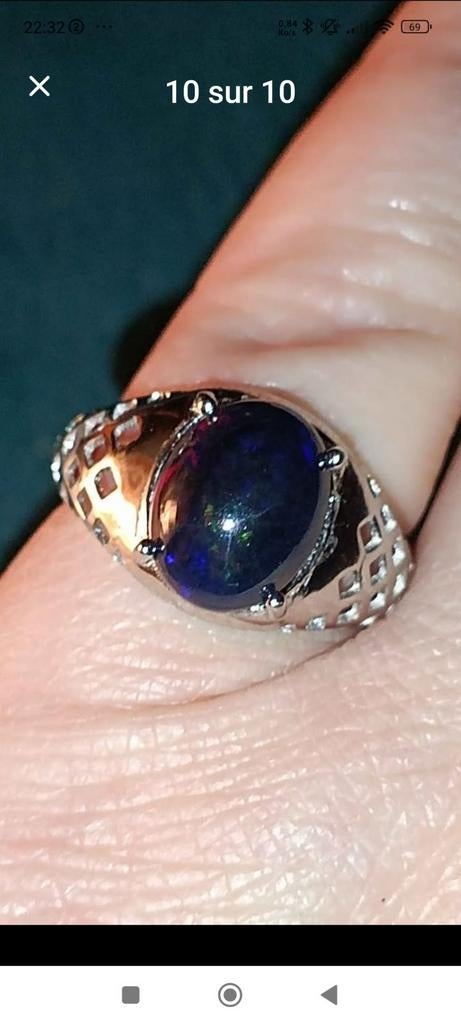 Bague en argent massif avec grande opale noire, Neuf, Enlèvement ou Envoi, Femme ou Homme, Avec pierre précieuse