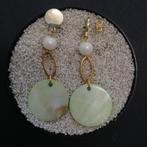 Boucles d'oreilles puces or avec perle blanche et disque ver, Bijoux, Sacs & Beauté, Boucles d'oreilles, Vert, Or, Pendantes, Enlèvement ou Envoi