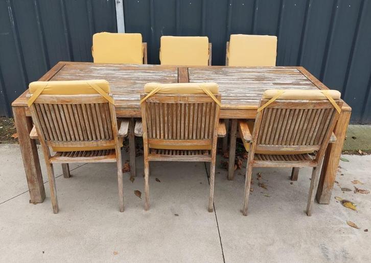 Teak tuinset 6 personen., Tuin en Terras, Tuinsets en Loungesets, Gebruikt, Tuinset, Teakhout, 6 zitplaatsen, Ophalen