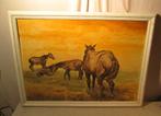 Mooi Oud Geschilderd Werk 'Paarden in de Wei' - 1966 - ADV, Antiek en Kunst, Ophalen of Verzenden