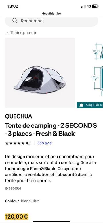 Quechua tente fresh and black beschikbaar voor biedingen