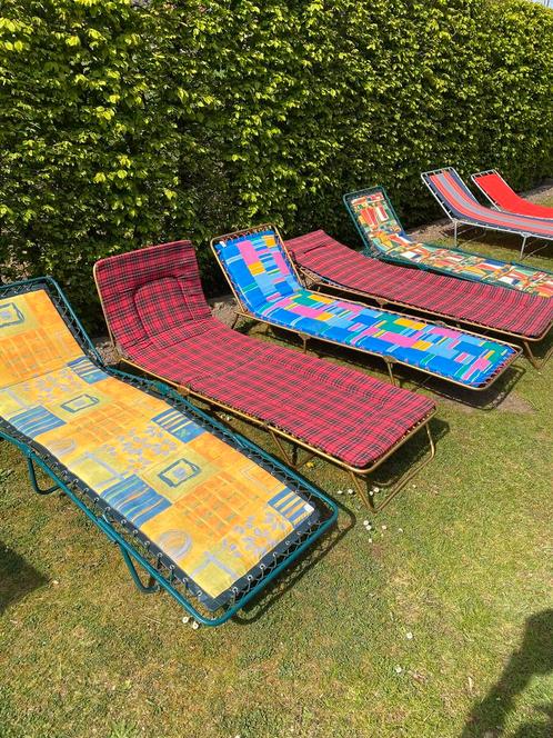 Vintage tuinstoelen bedden, Tuin en Terras, Tuinstoelen, Gebruikt, Aluminium, Inklapbaar, Stapelbaar, Ophalen