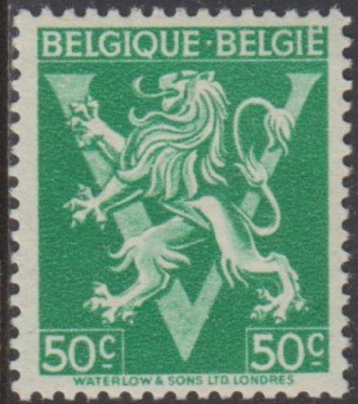 1944 - BELGIË - Heraldische leeuw op V, "BELGIQUE - BELGIË", Postzegels en Munten, Postzegels | Europa | België, Postfris, Orginele gom