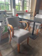 Grijze leren stoel met houten frame, Ophalen, Gebruikt, Overige kleuren, Hout