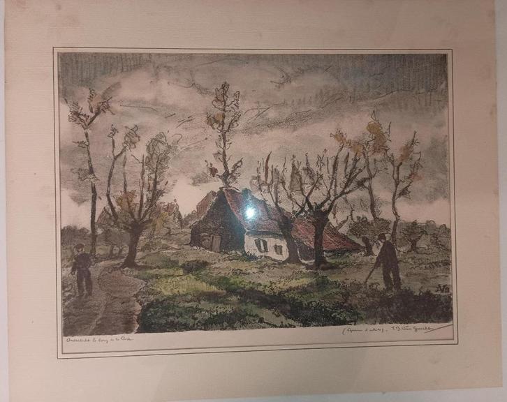 kunstenaar test Van Genechten Anderlechte (Pede), Antiek en Kunst, Kunst | Etsen en Gravures, Ophalen of Verzenden