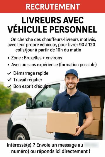 RECRUTEMENT CHAUFFEURS LIVREURS AVEC VÉHICULE PERSONNEL beschikbaar voor biedingen