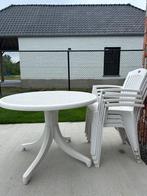Tuinset: ronde tafel met 4 stoelen Hartmann, Tuin en Terras, Tuinsets en Loungesets, Tuinset, Eettafel, Kunststof, Gebruikt
