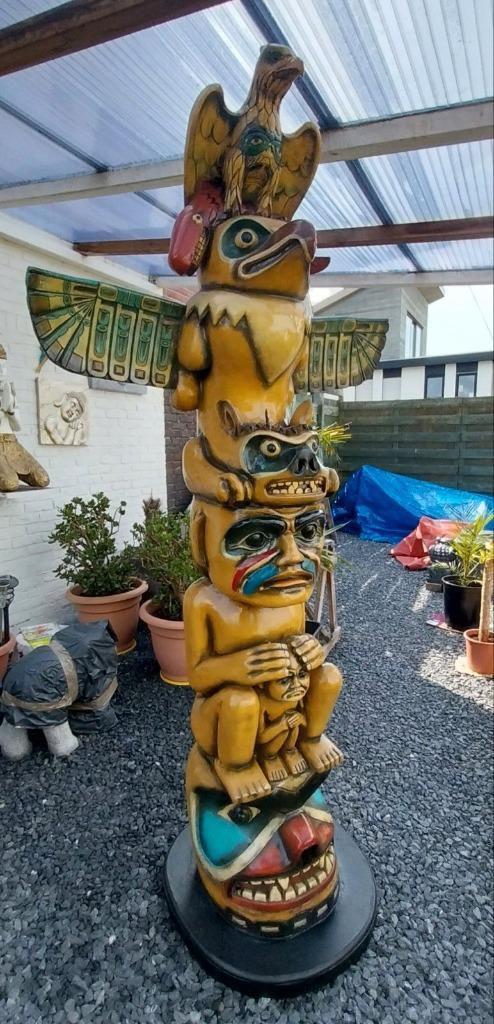 Totempaal,220cm,Indiaan totem,Cowboy,mancave, Jardin & Terrasse, Statues de jardin, Comme neuf, Autres types, Synthétique, Enlèvement