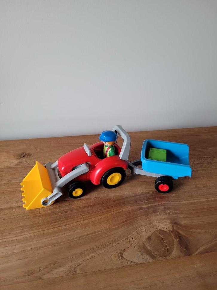 Playmobil 1.2.3. - 6964 - tractor en aanhanger, Kinderen en Baby's, Speelgoed | Playmobil, Zo goed als nieuw, Complete set, Ophalen