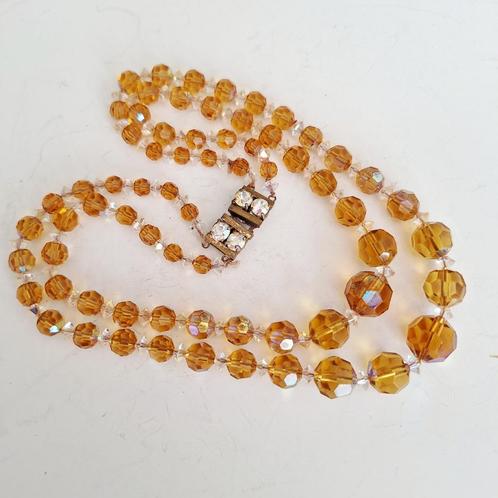 Schitterende vintage 2 rijen ketting, Tsjechië  jaren 1950s, Handtassen en Accessoires, Antieke sieraden, Ketting, Koper, Ophalen of Verzenden