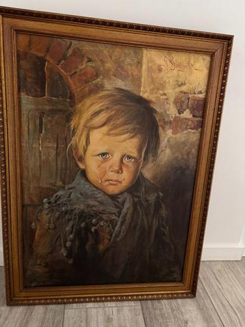 Vintage Bragolin Giovanni, wenend kind in kader beschikbaar voor biedingen