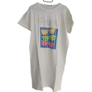 Robe-chemise blanche à pois aux fruits tropicaux, Neuf, Taille 38/40 (M), Au-dessus du genou, Blanc